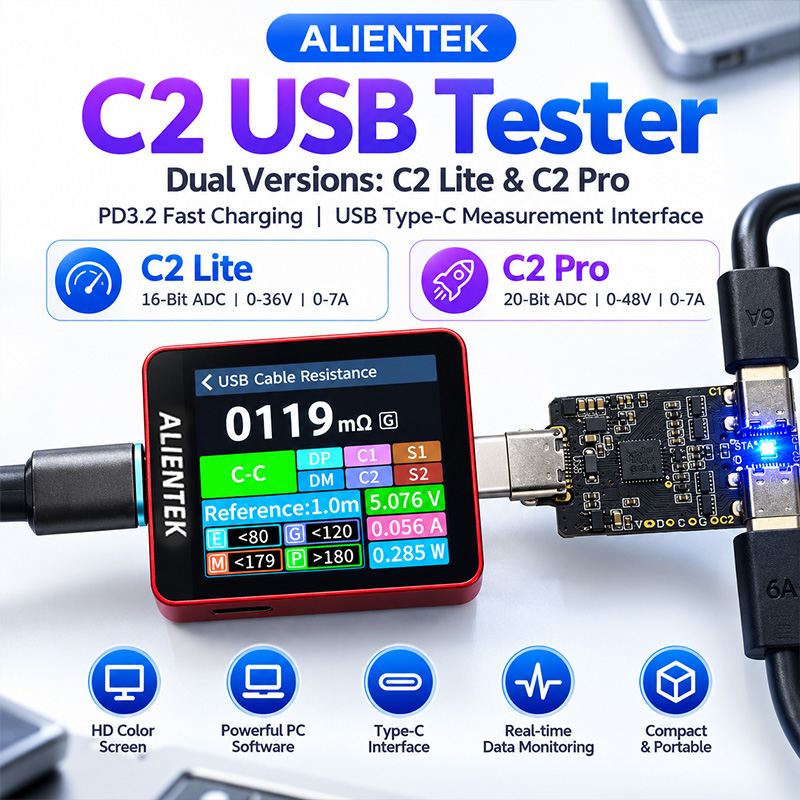 Power Supply Tester - جهاز اختبار الشاشة الملونة ALIENTEK C2،